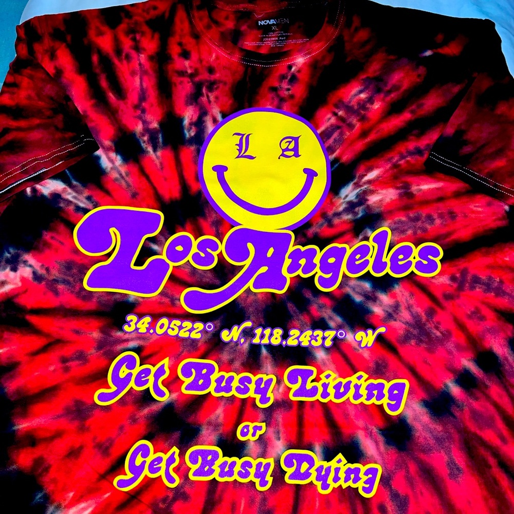 Los Angeles “Get busy living or get busy dying” Tie Dye Lakers Sz Xl